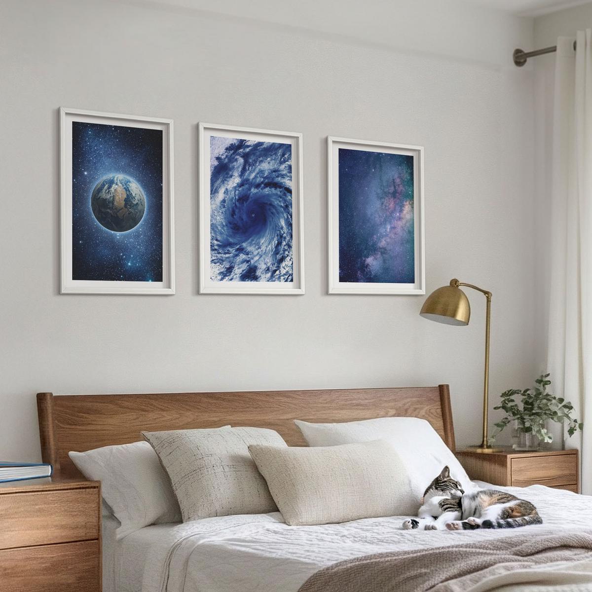 BILDER SET 3er Set - 40x60 cm Weißer Rahmen - Erde Weltraumsturm Galaxie - Weiß, Kunststoff (40/60cm) - TULUP