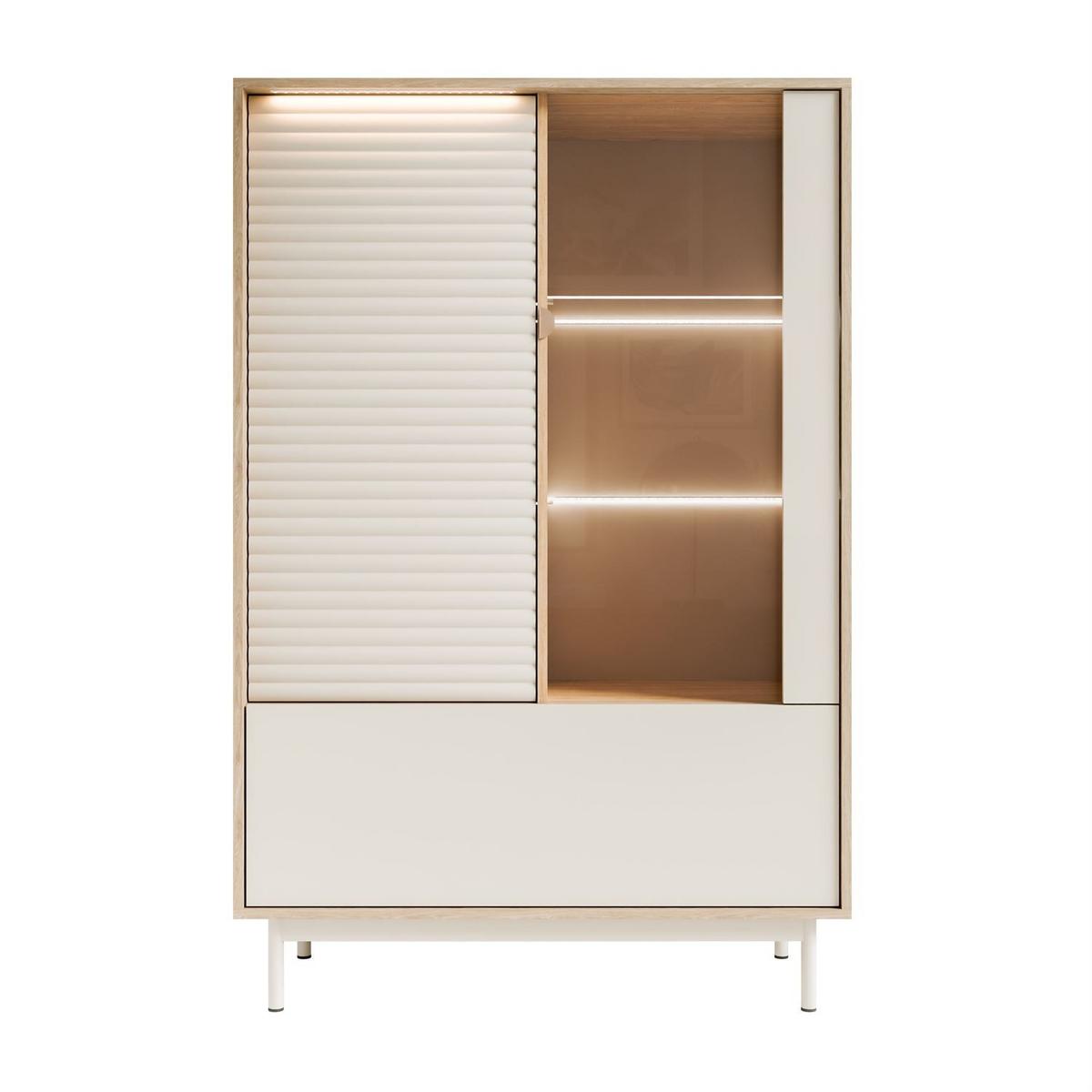 VITRINE FLORENCE 2D1W mit LED-Beleuchtung - Kaschmir, Holzwerkstoff (100/152/40cm) - Lookway