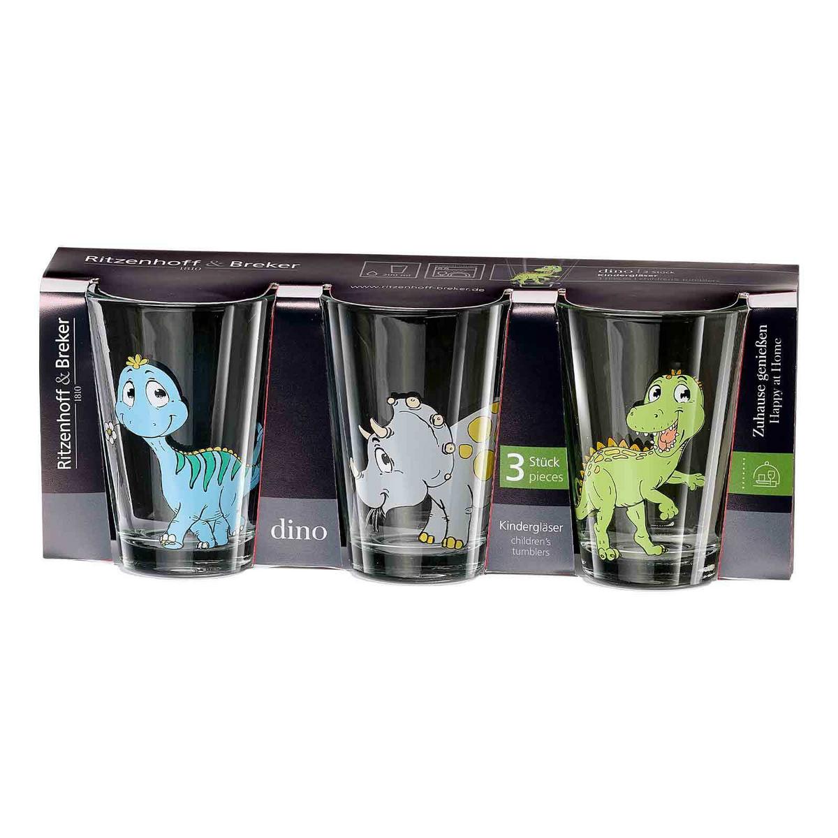 KINDERGLÄSER Dino bunt 200 ml 3-tlg. - Multicolor, Glas (0.2L) - Ritzenhoff Breker