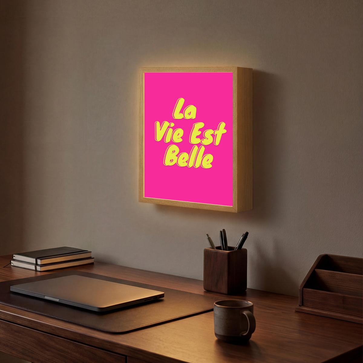 WANDLEUCHTE MIT AKKU Zitat - Retro - Rosa 30x40 cm - Pink, Holzwerkstoff (30/40/8cm) - OnlyWow