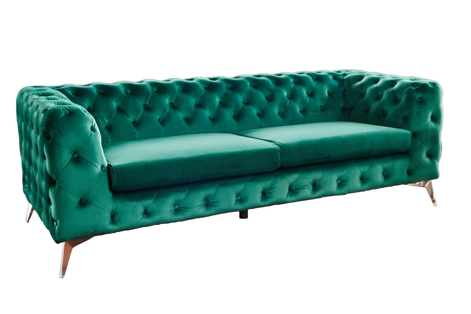SOFA NARLA Grün Velvet - Silberfarben/Grün, Textil (219/68/84cm) - KAWOLA