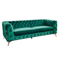 SOFA NARLA Grün Velvet - Silberfarben/Grün, Textil (219/68/84cm) - KAWOLA