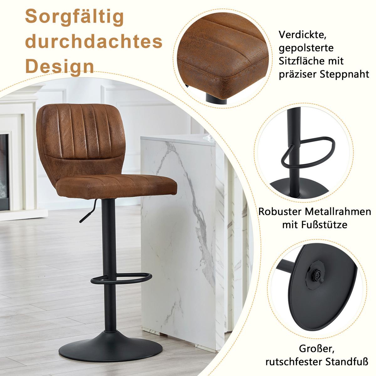 BARHOCKER 2ER-SET aus Vintage-Kunstleder in Braun, höhenverstellbar und 360° drehbar - Braun, Leder (52/62/45cm) - Urban Meuble
