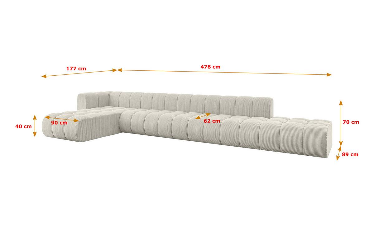 ECKSOFA modulares Sofa Zuvon-L3 - 478x177x70 cm Creme - Hellgrau/Creme, Holzwerkstoff/Textil (478/177cm) - ALTDECOR