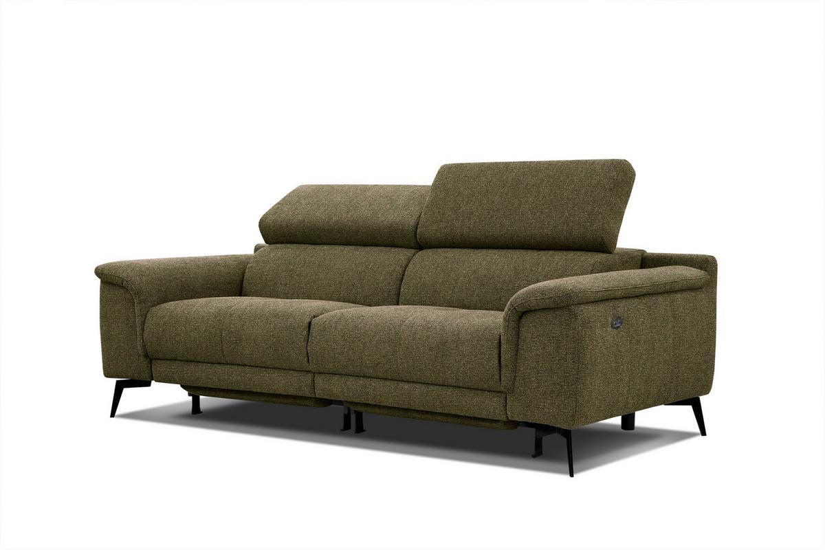 RELAXSOFA FIERO 3-Sitzer mit 2 Relaxfunktionen, olivgrün - Schwarz/Olivgrün, Holzwerkstoff/Textil (212/82/103cm) - Wozimo