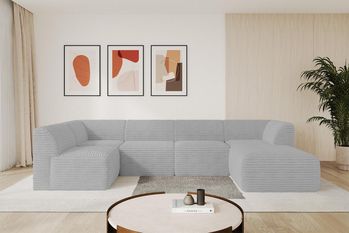 WOHNLANDSCHAFT Ottomane Rechts MOVO-L 345x180x78 cm Grau Cord - Graphitfarben, Holzwerkstoff/Kunststoff (180/78/345cm) - ALTDECOR