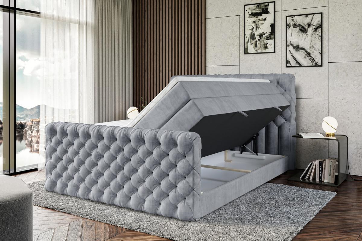 BOXSPRINGBETT BOXI8-Z KING - 180x200 - H3/H4 - Grau - Grau, Holzwerkstoff (180/200cm) - ALTDECOR