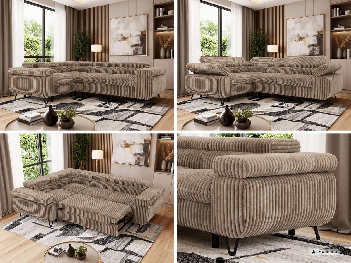 ECKSOFA FALCO L - Braun Cord - Links Seite - Schwarz/Braun, Textil/Metall (197/268cm) - MKS
