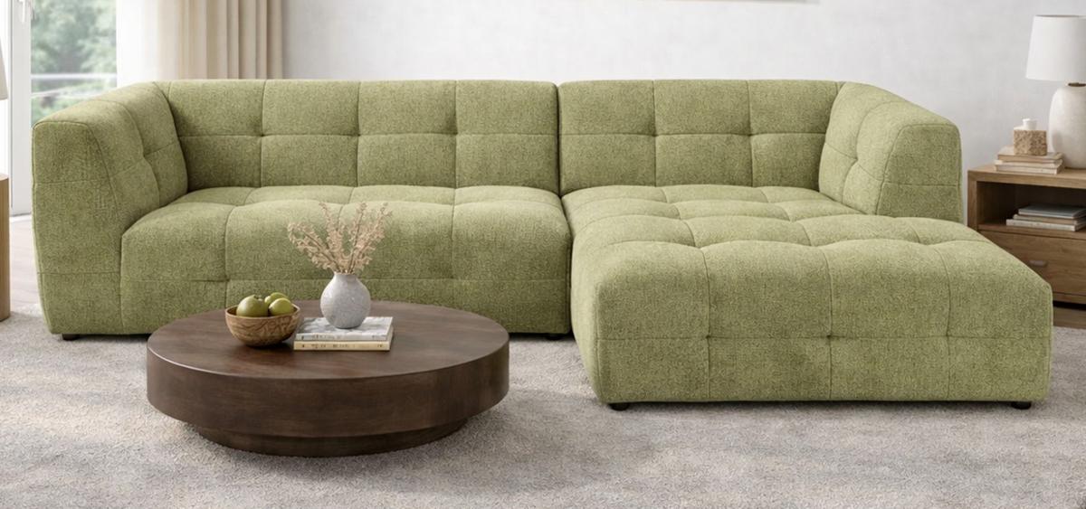 SOFA grün Webstoff 292 x 161 cm, Ecksofa 5-Sitzer, L-Sofa Ottomane rechts - Grün, Holz/Textil (292/161cm) - Inn.Furn