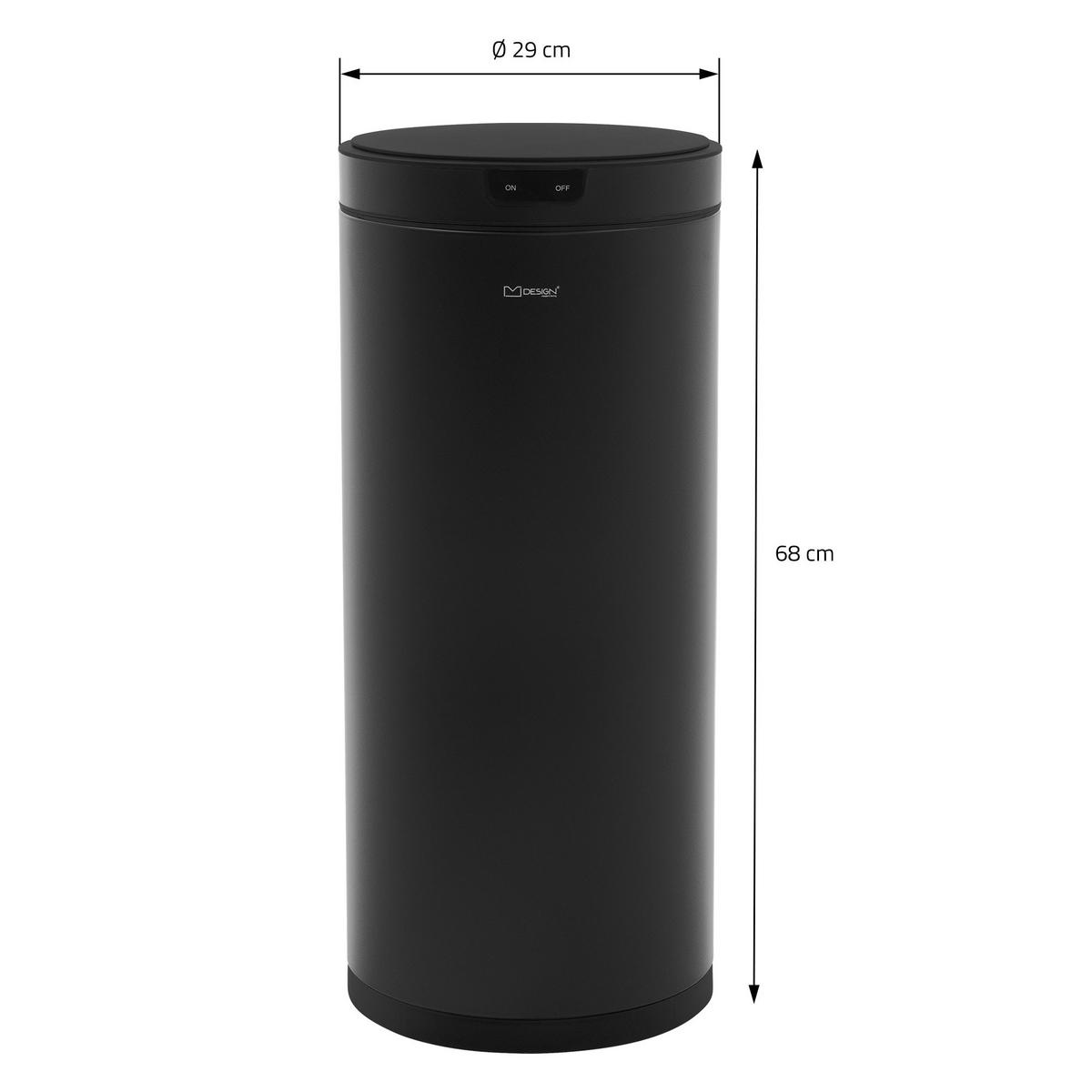 MÜLLEIMER mit Sensor 40L rund aus Stahl Schwarz - Schwarz, Metall (29/68/29cm) - ML-DESIGN