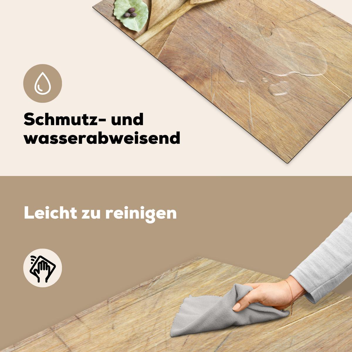 HERDABDECKPLATTE Holz - Löffel - Braun - Smiley Induktionsschutz 91.2x52 cm - Hellbraun, Kunststoff (91.2/52/0.2cm) - MuchoWow