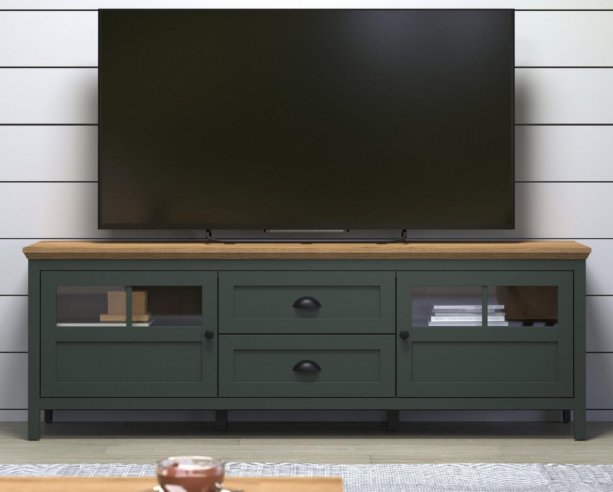 TV-LOWBOARD grün, Evoke Eiche Landhaus 184 x 64 cm, TV Unterteil inklusive LED Beleuchtung - Eichefarben/Schwarz, Holzwerkstoff/Kunststoff (184/64/45cm) - Top.Furn