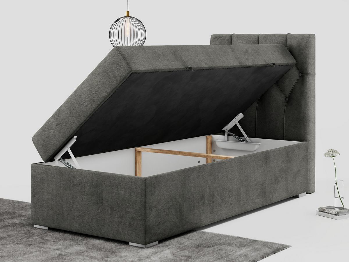 BOXBETT ALDA 90/200 Dunkelgrau Velvet - H3 - Rechts Seite - Dunkelgrau, Holz/Textil (90/200cm) - MKS