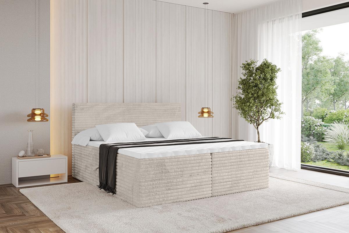 BOXBETT mit Matratze H3 und Lattenrost - TOLO-v1 - 140x200 Cord - Creme - Creme, Holzwerkstoff (140/200cm)