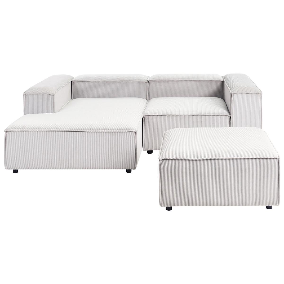 ECKSOFA Modul 3-Sitzer rechtsseitig Cremeweiß Cord mit Ottomane Ardal - Creme, Textil (240/180cm) - Beliani