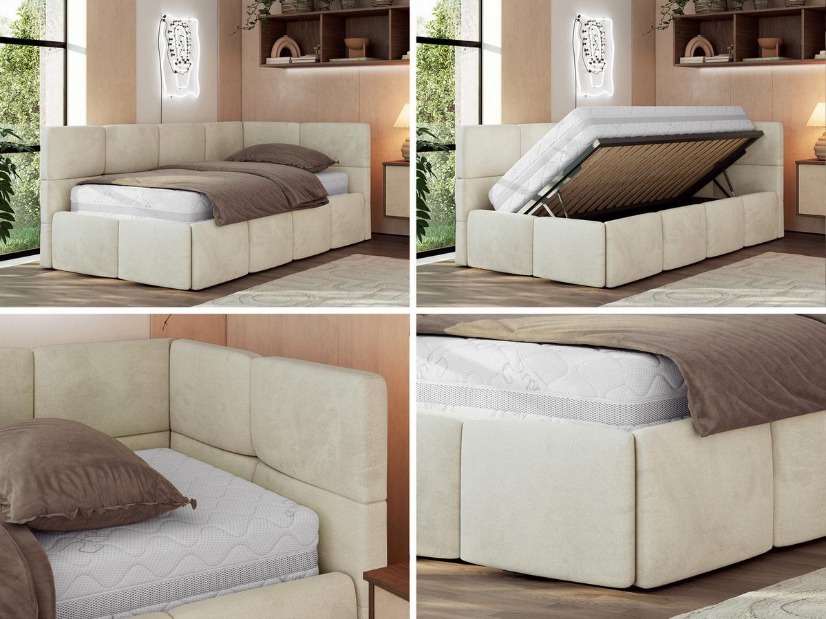 JUGENDBETT ARVO 90/200 - Beige Velvet - ohne Matratze - Rechts Seite - Beige, Textil (200/90cm) - MKS
