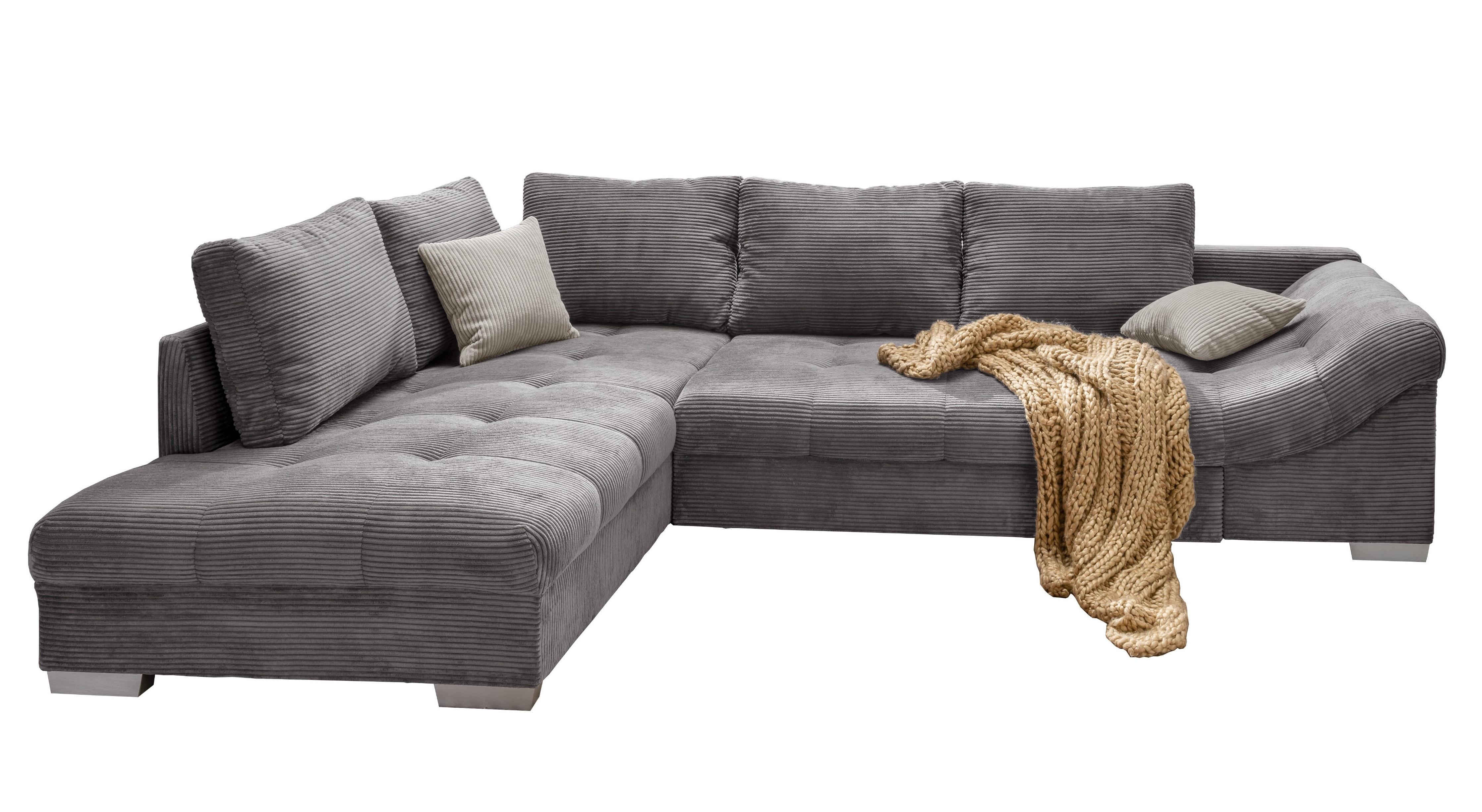 ECKSOFA mit Schlaffunktion, Wellenunterfederung, Ottomane links B298/T202/H84 cm, Liegefl. 154x227 cm, Cord Grau / 17202 - Beige/Silberfarben, Holzwerkstoff/Textil (298/202cm) - luma-home