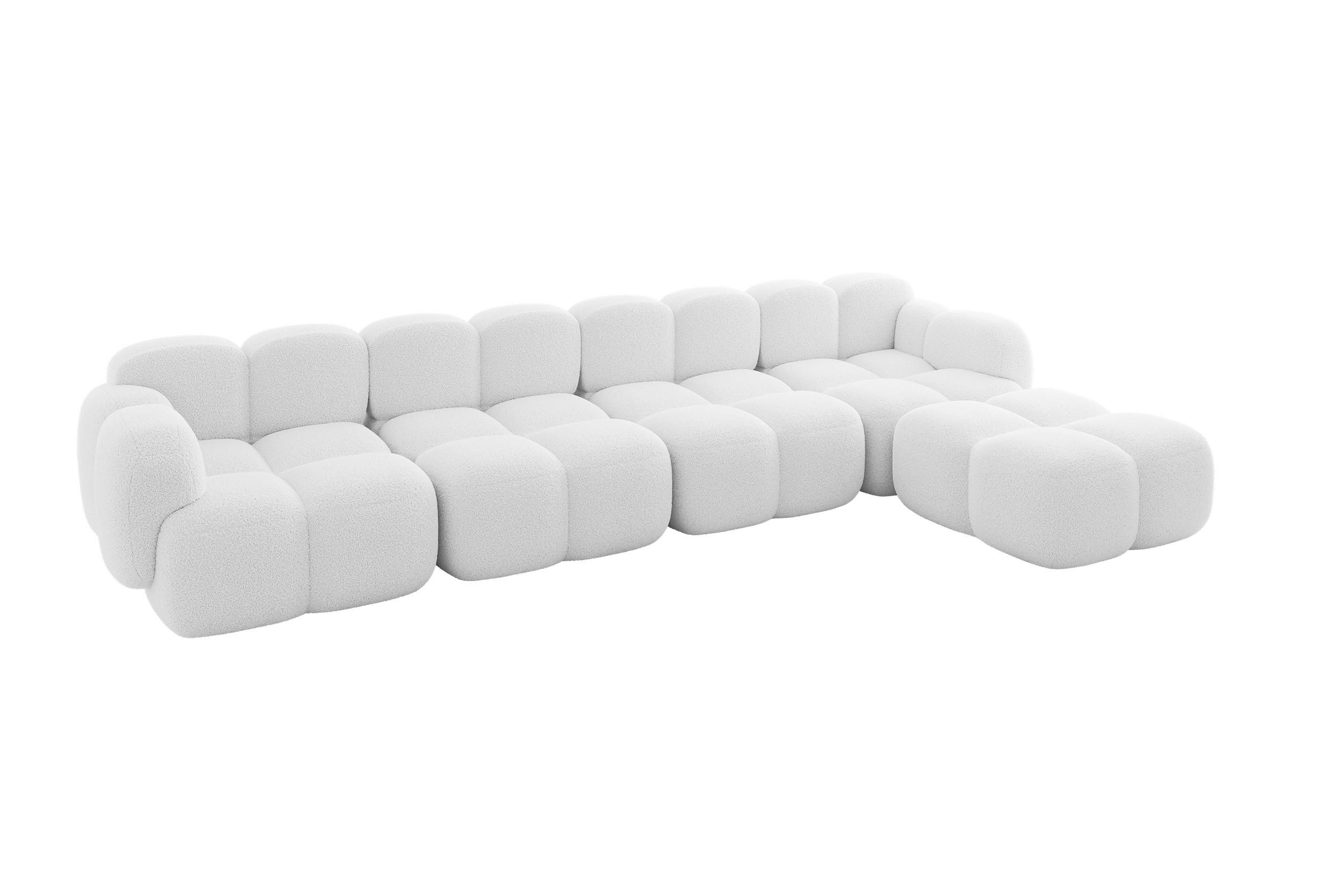 ECKSOFA modulares Sofa Rechts Miko-L3 390x205x75 Weiß Bouclé - Schwarz/Weiß, Holzwerkstoff/Kunststoff (390/205cm) - ALTDECOR