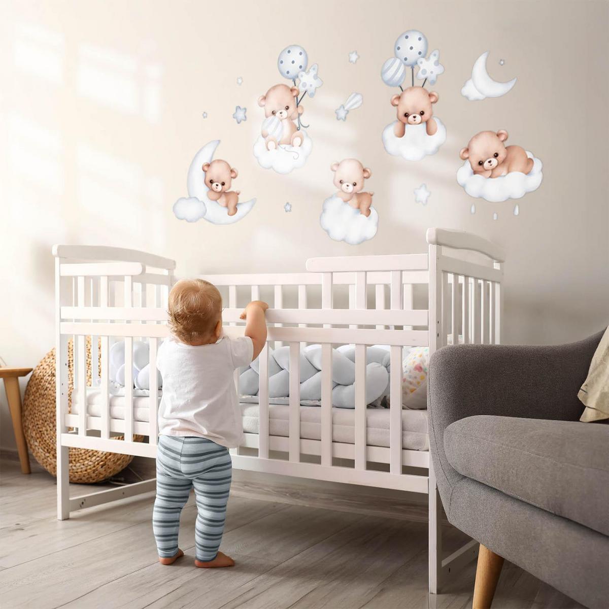 WANDAUFKLEBER 100x176cm - Teddybären am Himmel - Multicolor, Kunststoff (100/176/0.1cm) - Wallfluent