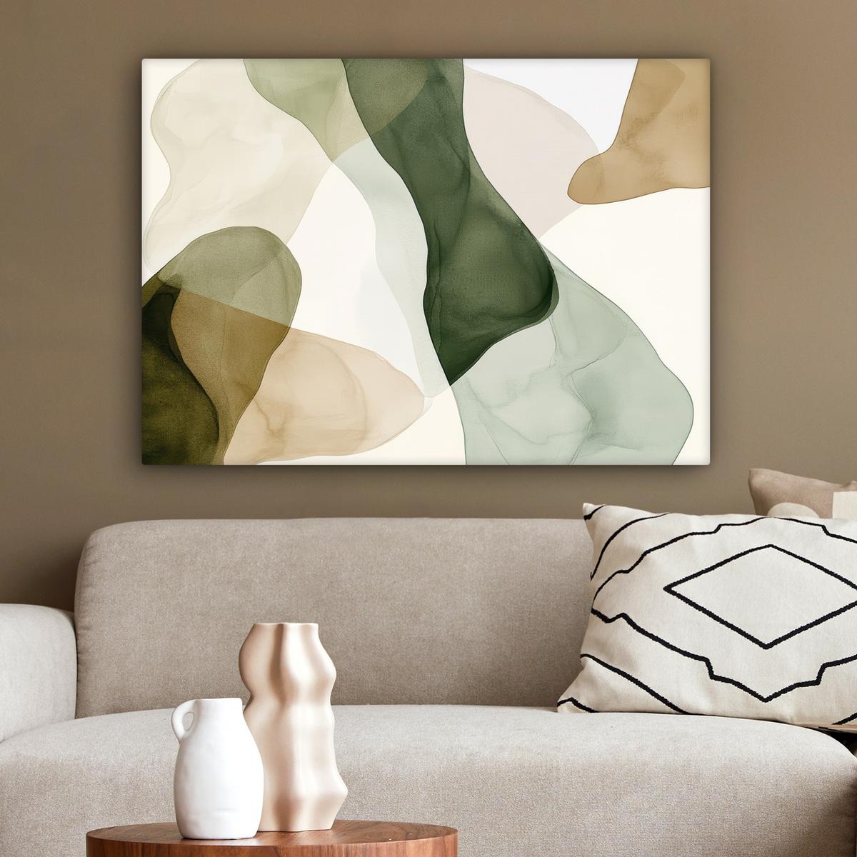 LEINWANDBILD Japandi - Abstrakt - Grün Wandbilder 80x60 cm - Salbeigrün, Textil (80/60cm) - MuchoWow