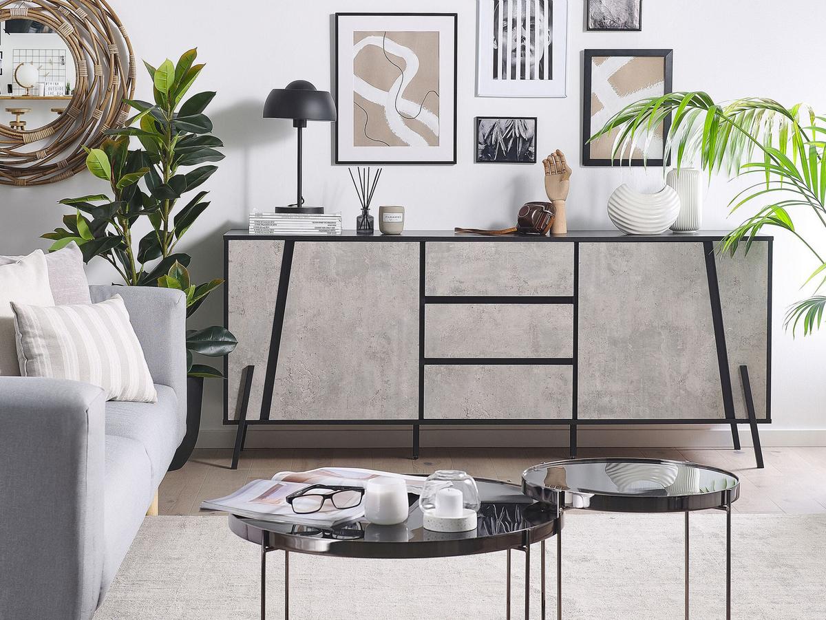 SIDEBOARD mit 2 Türen Grauer Betoneffekt Blackpool - Grau, Holzwerkstoff (177/75/40cm) - Beliani
