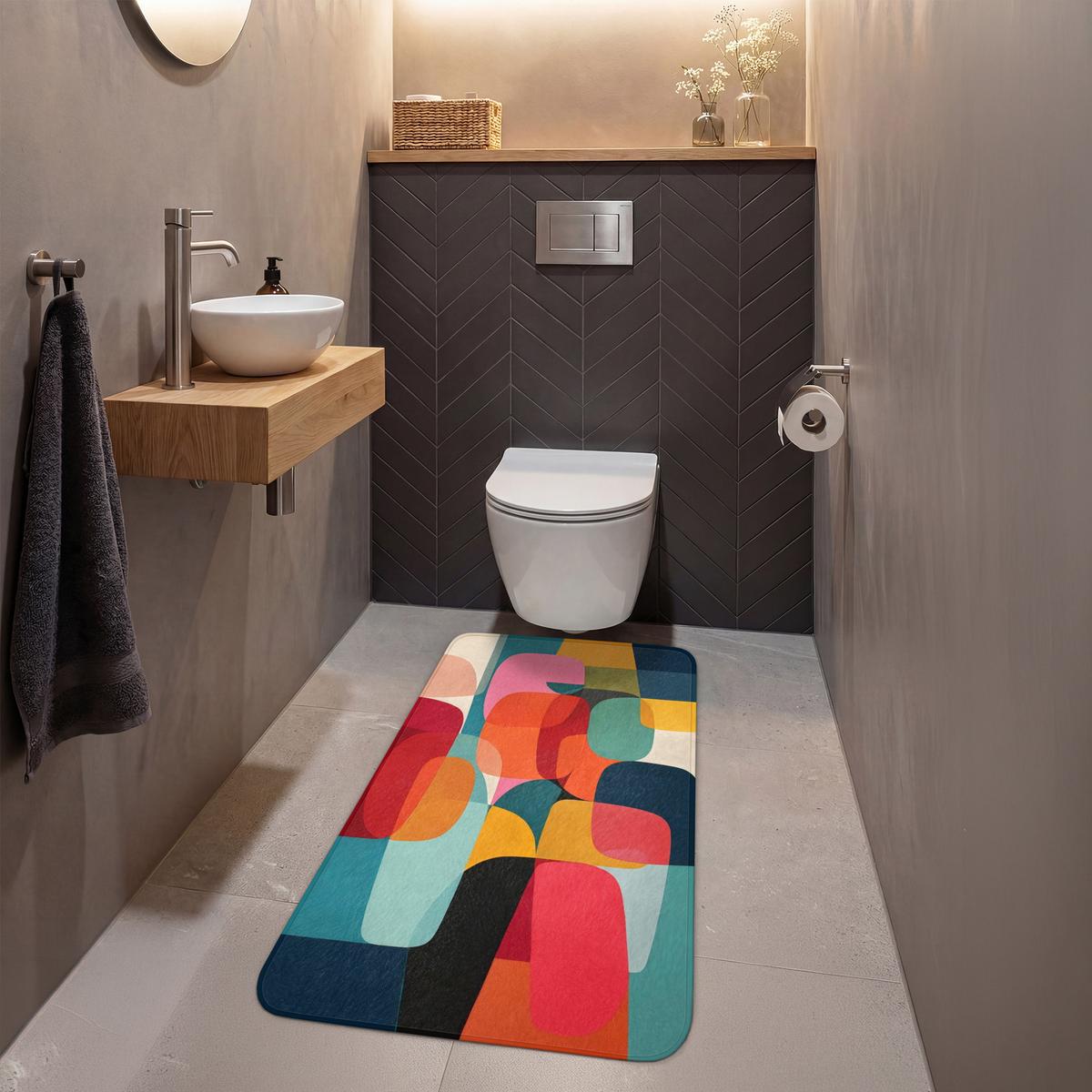 WC-VORLEGER Formen - Bunt - Abstrakt - Flugzeuge Toilettenvorleger 60x120 cm - Multicolor, Textil (60/1cm) - OnlyWow