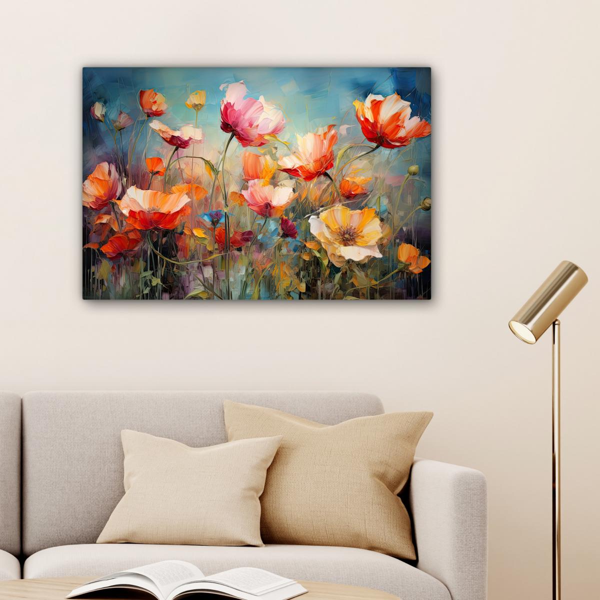 LEINWANDBILD Blumen - Aquarell - Kunst - Botanisch - Natur Gemälde 60x40 cm - Orange, Textil (60/40cm) - MuchoWow