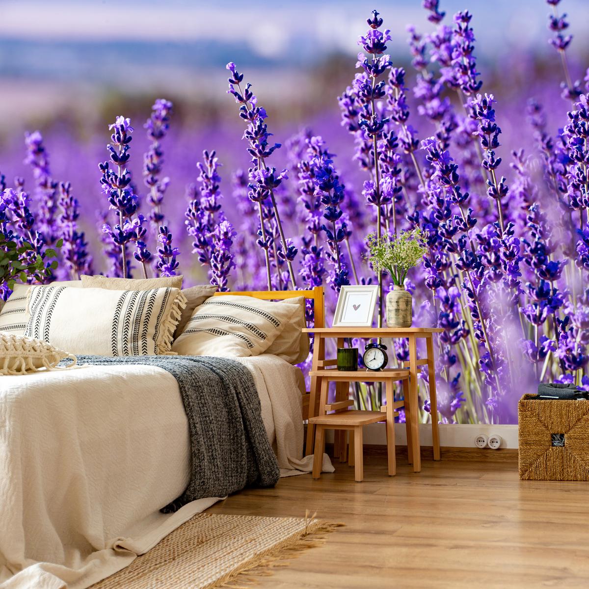 FOTOTAPETE für Schlafzimmer Lavendelfeld Blüten Provence 150x105 - Violett, Papier (150/105cm) - Muralo