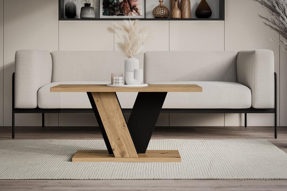 KAFFEETISCH 110x70x60 cm - Artisan Eiche Optik / Schwarz - INEY - Eichefarben, Holzwerkstoff (110/70/60cm) - ALTDECOR