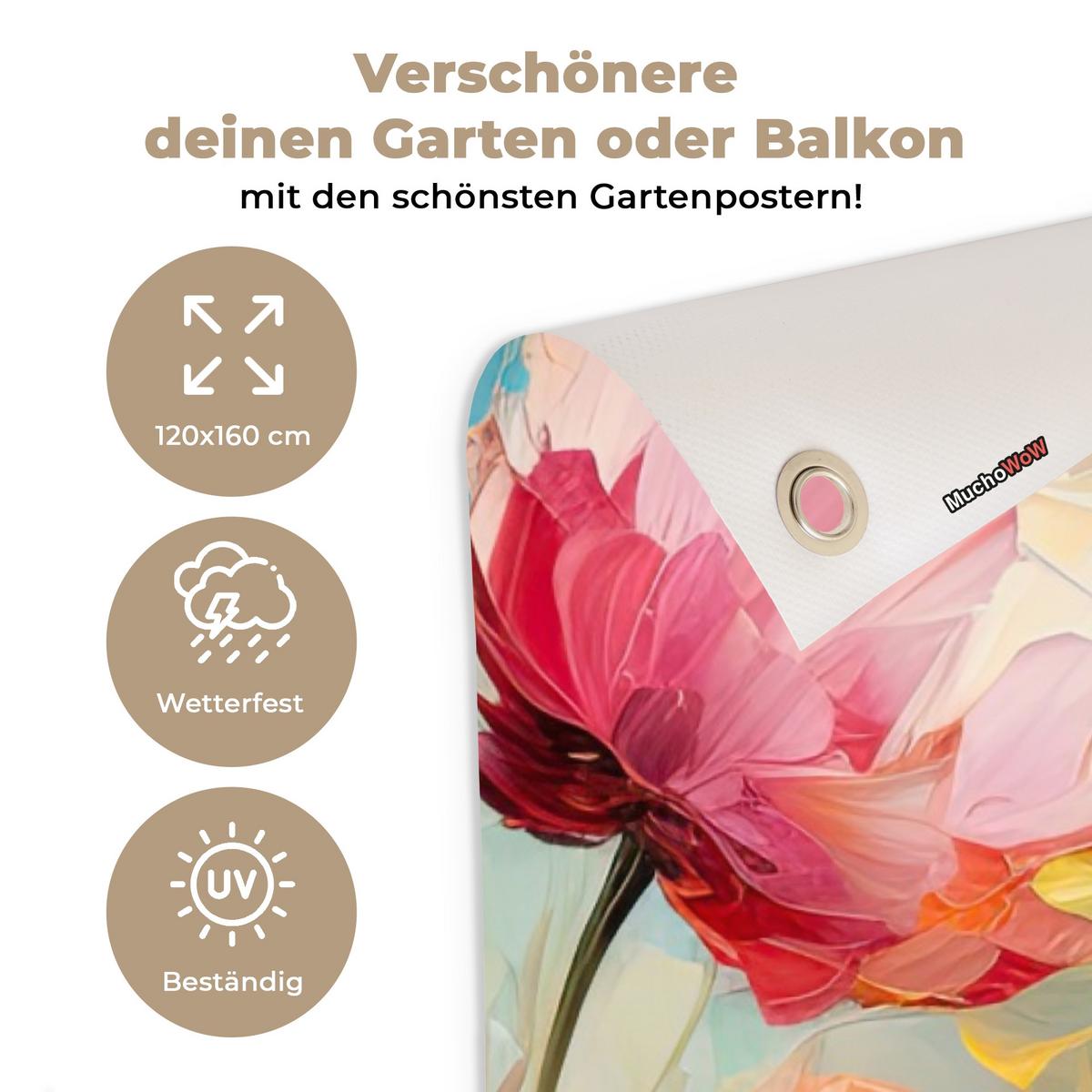 GARTENPOSTER Blumen - Aquarell - Kunst - Botanisch - Natur Gartendekoration 120x160 cm - Orange, Kunststoff (120/160/0.2cm) - OnlyWow