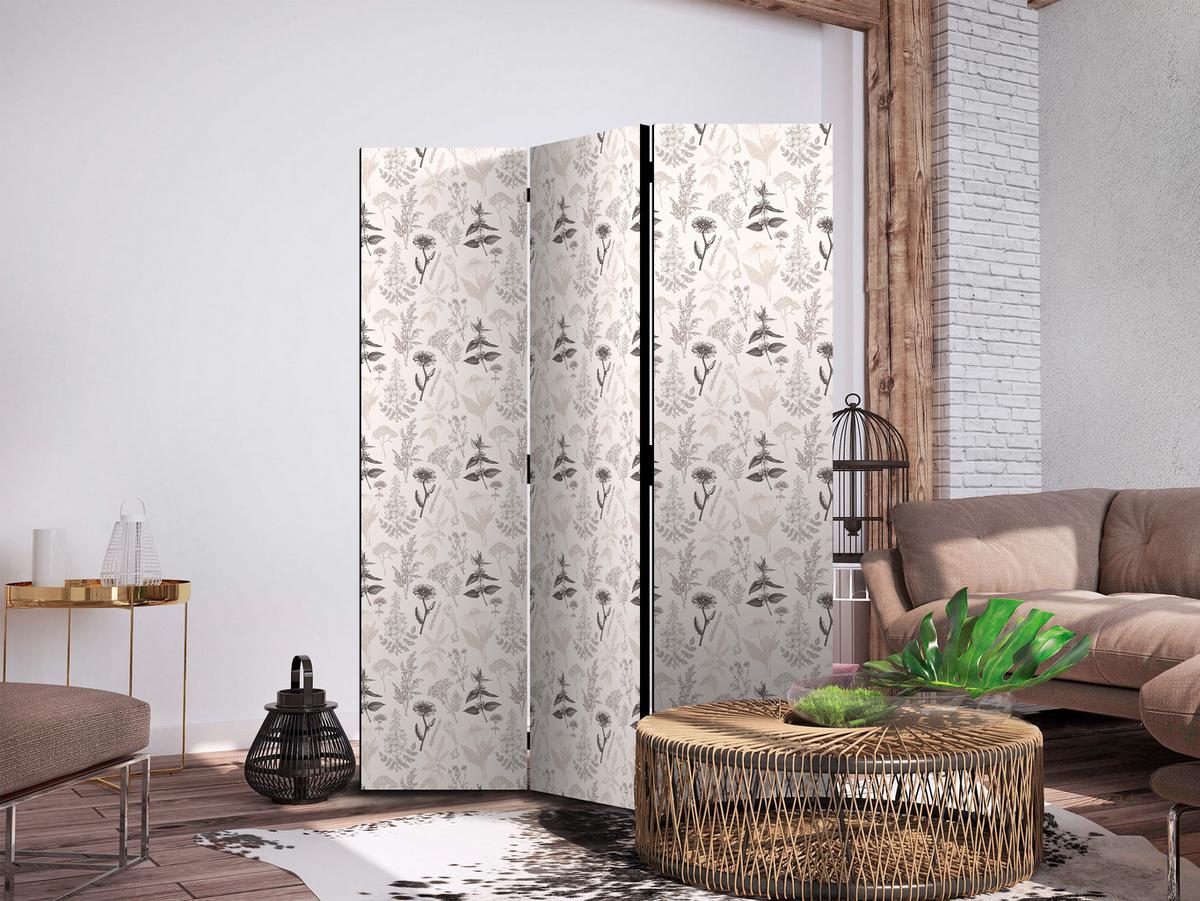 PARAVENT Einseitig Bedruckter 3-tlg 135x172 cm Blumen und Kr uter - Beige, Holz/Textil (135/172/3cm) - Muralo