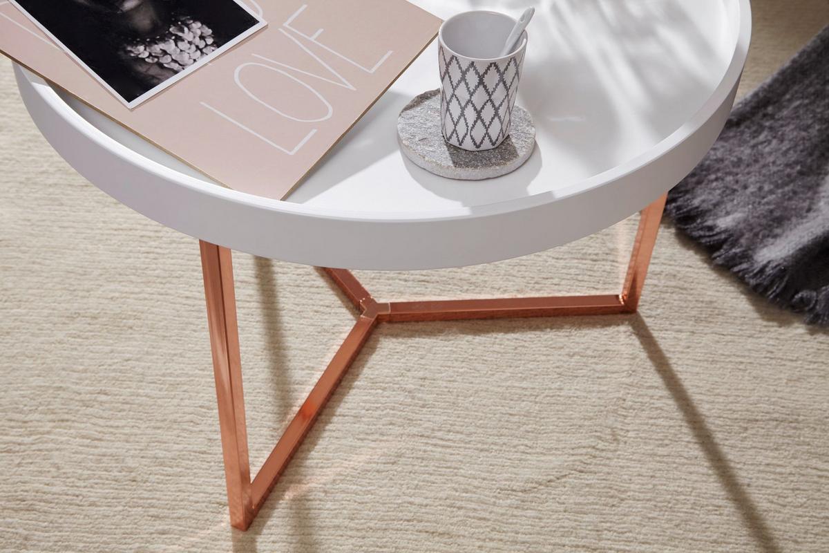 SOFATISCH LIA Rund mit Metallgestell, abnehmbares Tablett und Anti-Rutsch-Noppen, Bronze 58 x 58 x 42 cm - Braun/Bronzefarben, Holz/Metall (58/58/42cm) - KADIMA DESIGN