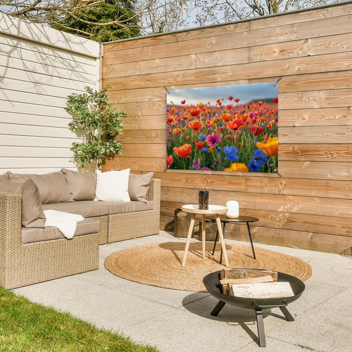 GARTENPOSTER Blumen - Mohnblumen - Farbenfroh - Natur Gartendeko 90x60 cm - Dunkelorange, Kunststoff (90/60/0.2cm) - OnlyWow
