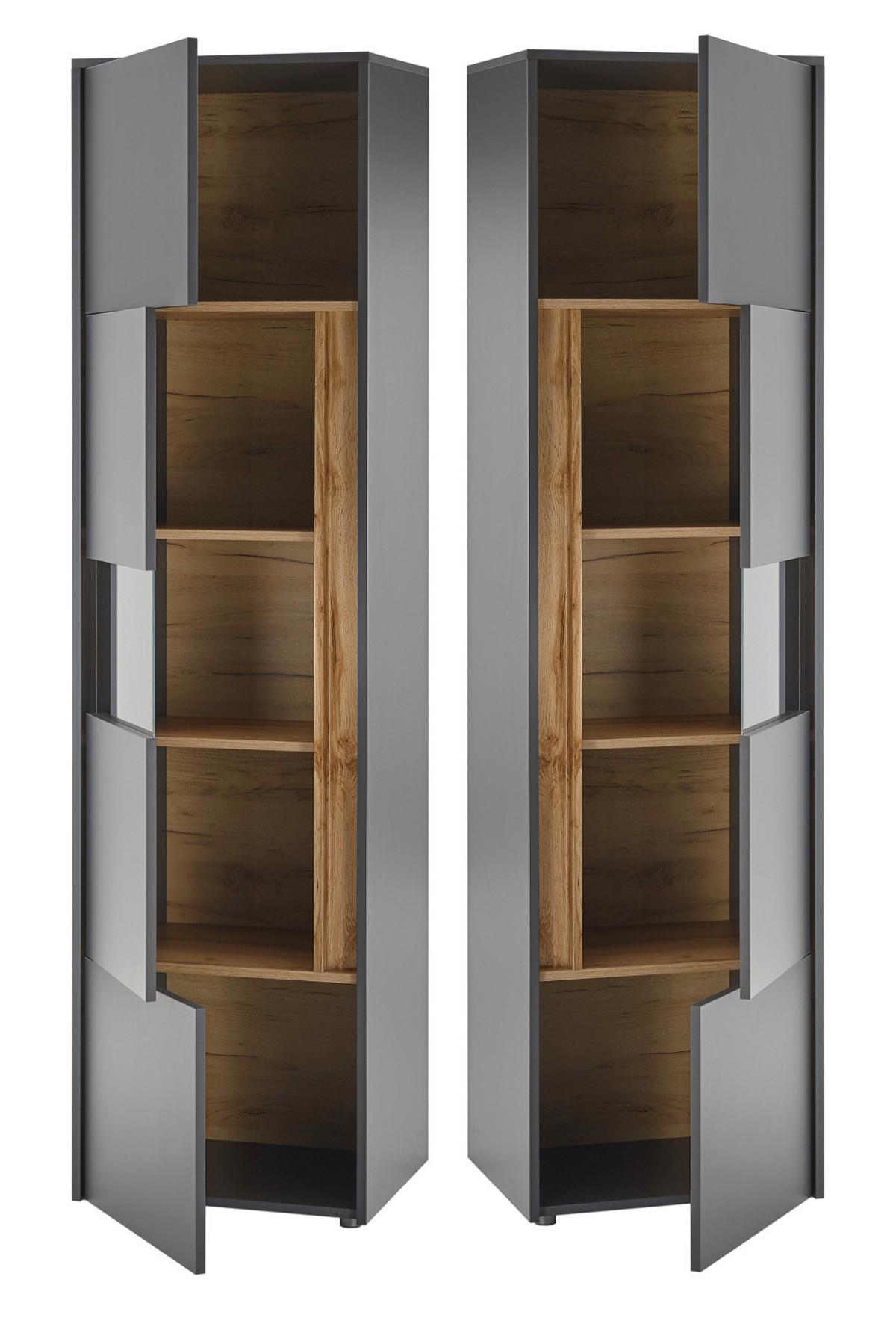 AKTENSCHRANK Set 2-teilig Grau, Eiche Wotan, Regal-Vitrine-Kombination mit 5 Ordnerhöhen - Eichefarben/Eiche Wotan, Holz/Holzwerkstoff (70/200/40cm) - Furn.Design