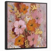 LEINWAND Bilder mit Rahmen - Malerei - Blumen - Rustikal - Rosa - 50x50 - Altrosa, Textil (50/50cm) - MuchoWow