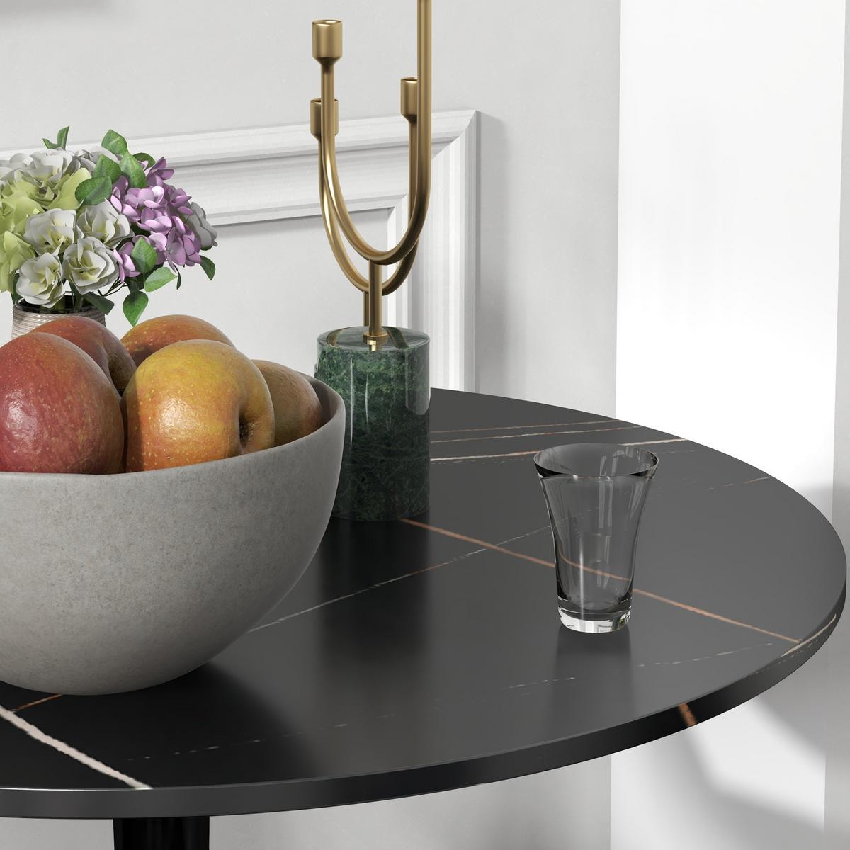 ESSTISCH, Runder Küchentisch, Moderner Esszimmertisch mit Stahlgestell Schwarz - Schwarz, Holzwerkstoff (70/70/74cm) - HOMCOM
