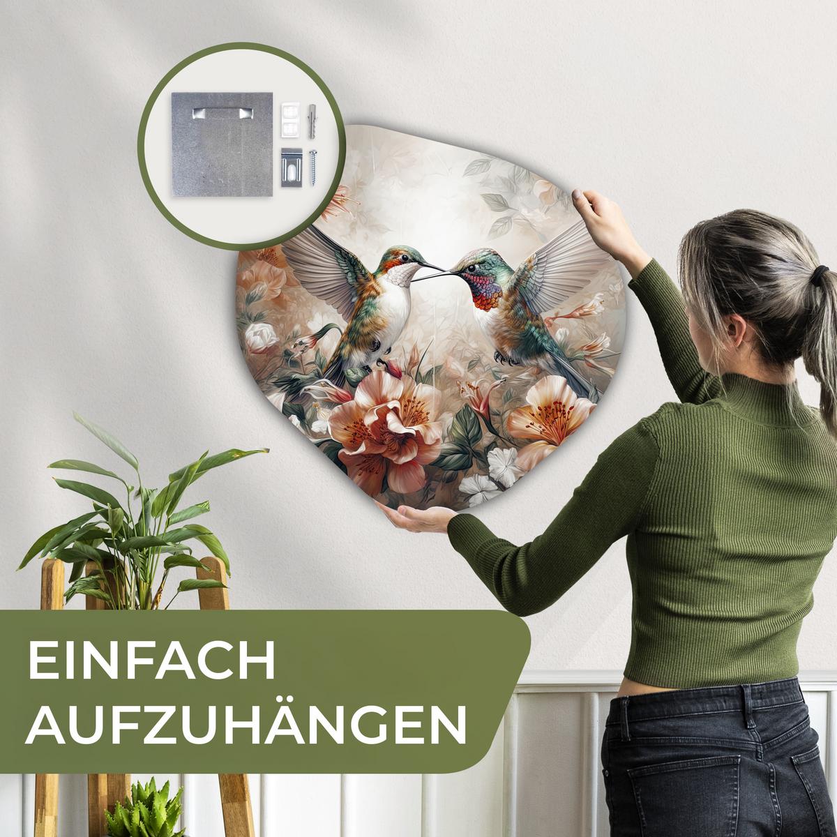 WANDBILD Kolibri - Vögel - Blumen - Natur Wandbild 60x60 cm - Altrosa, Kunststoff (60/60cm) - MuchoWow