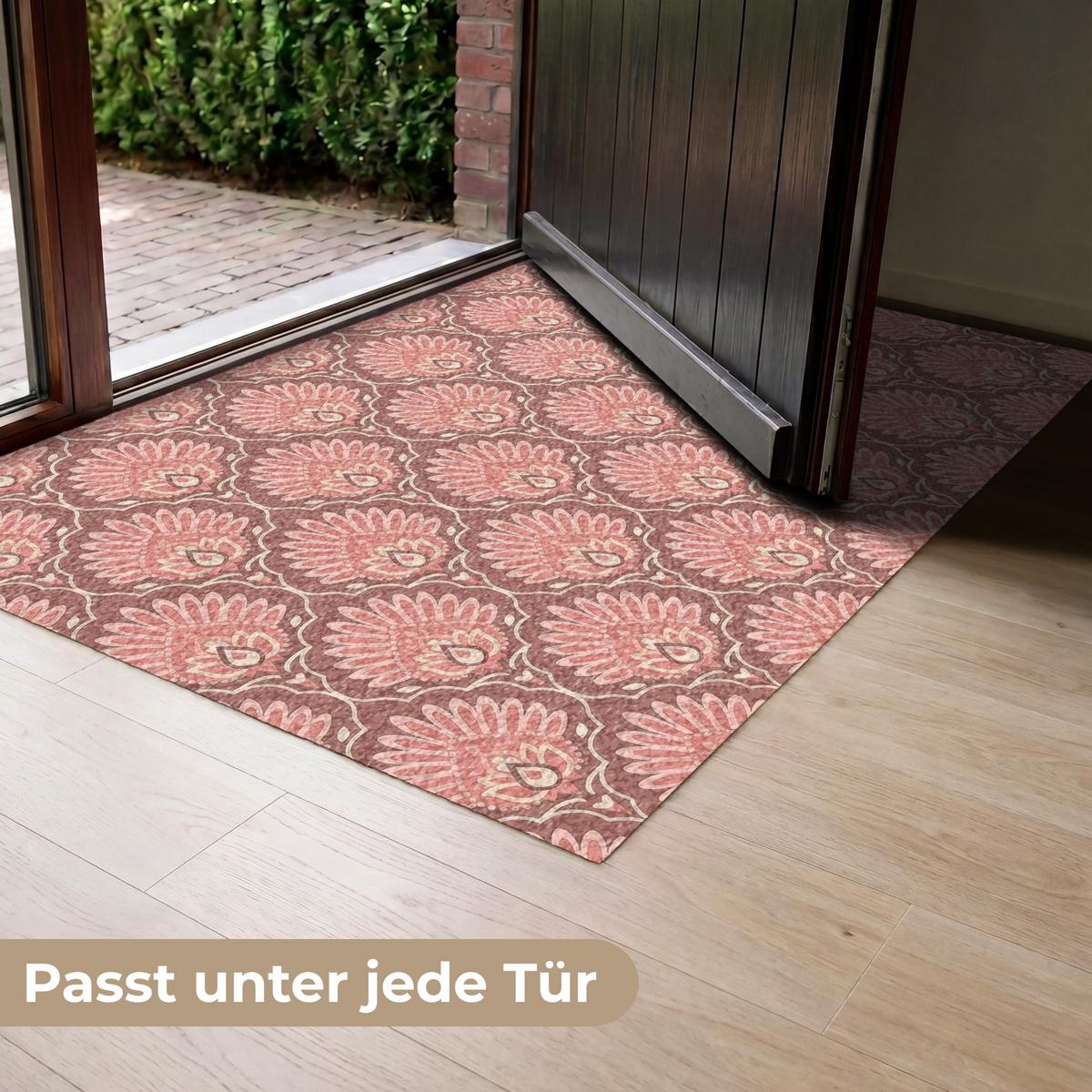 FUSSMATTE Fächermotiv - Muster - Rosa Türmatte 120x80 cm - Altrosa, Kunststoff (120/0.4cm) - MuchoWow