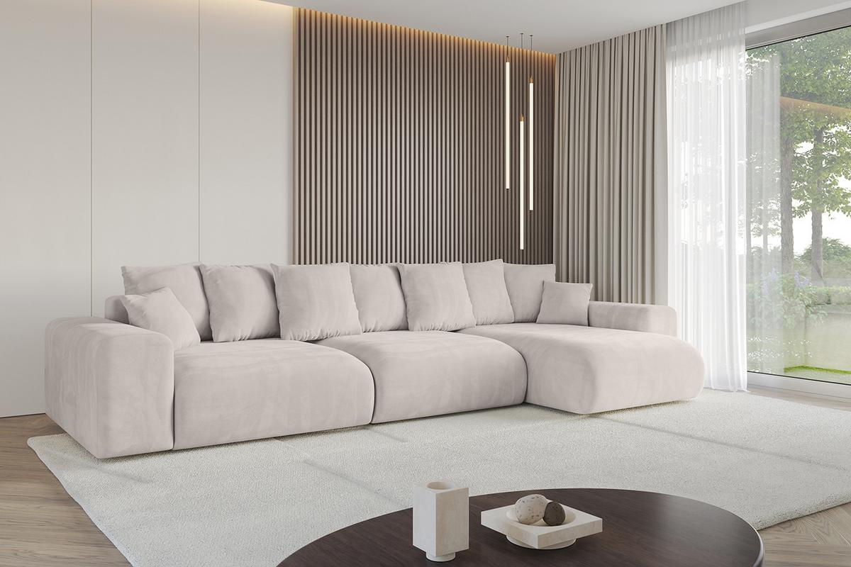 ECKSOFA Ottomane rechts ESKAR-L2 364x176x72 Hellbraun Velours - Hellbraun/Schwarz, Holzwerkstoff/Kunststoff (176/364cm) - ALTDECOR