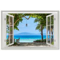 GARTENPOSTER Aussicht - Baum - Meer - Palme - Hügel - Strand - Blau Poster für draußen 180x120 cm - Weiß, Kunststoff (180/120/0.2cm) - OnlyWow