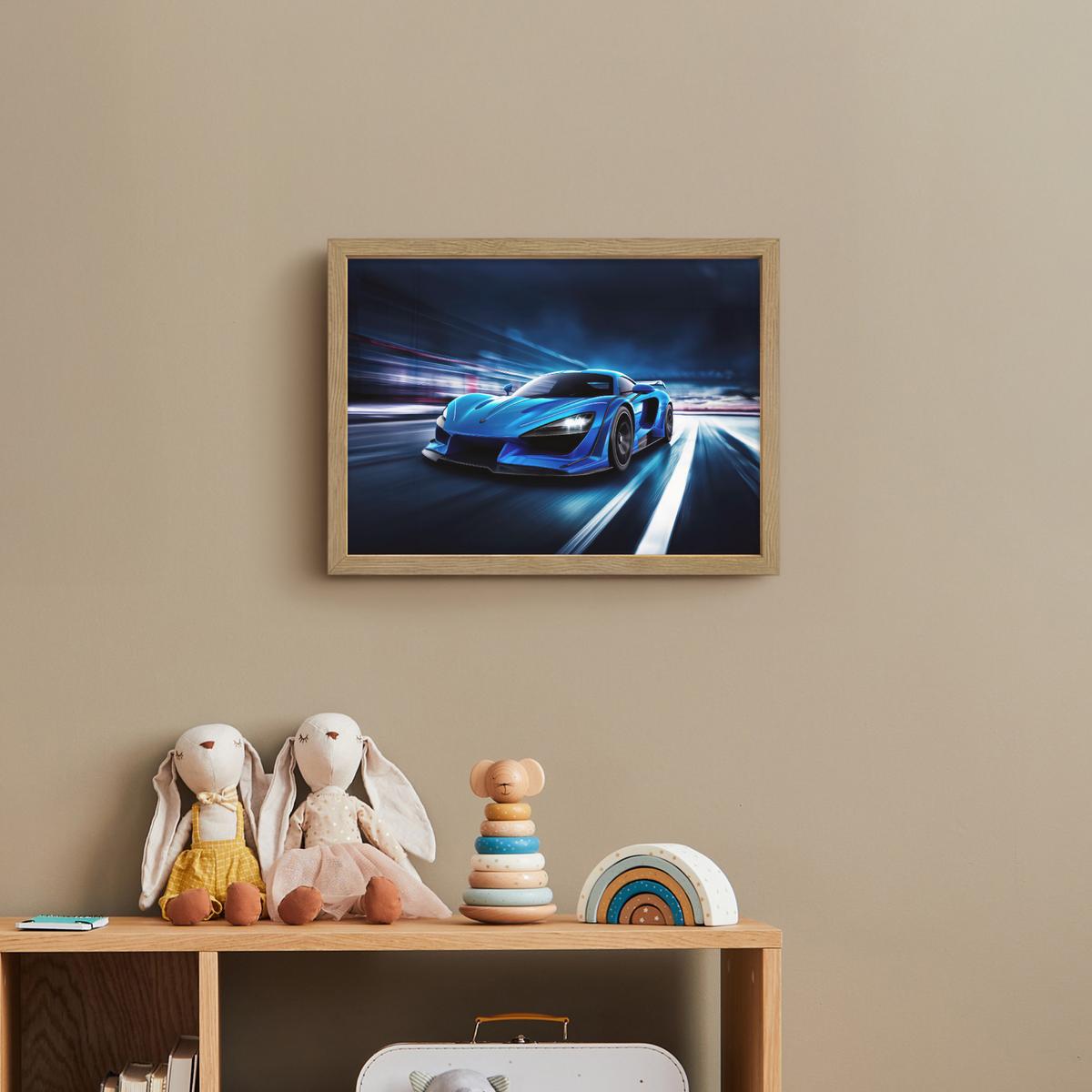 WANDLEUCHTE MIT AKKU Auto - Blau - Jungen - Kind 40x30 cm - Blau, Holzwerkstoff (40/30/8cm) - OnlyWow