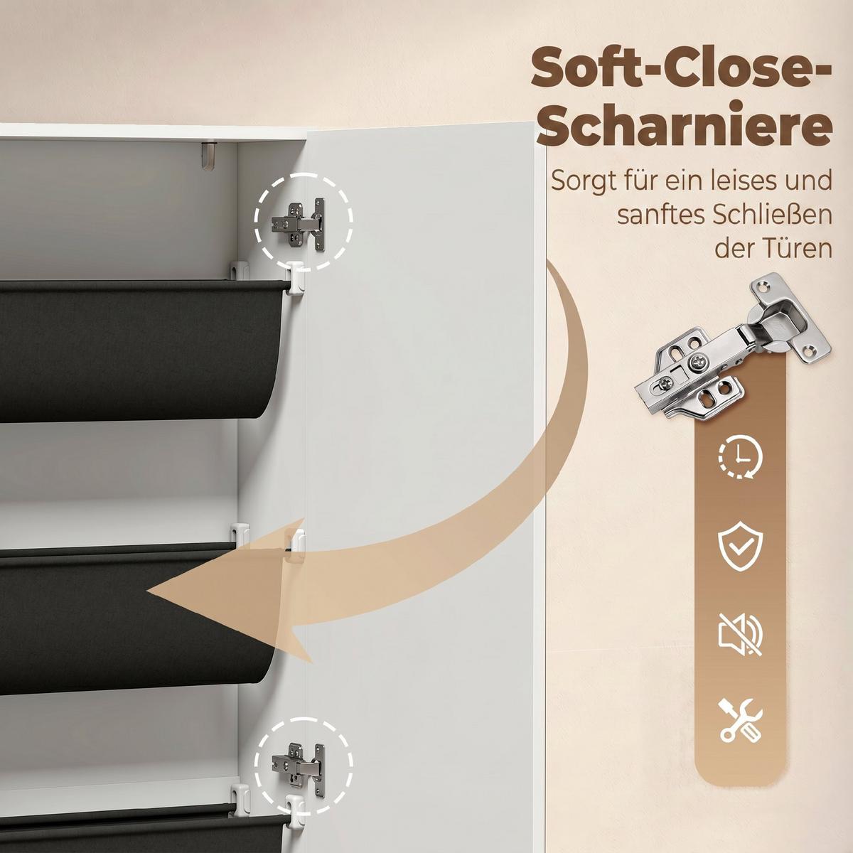 SCHUHSCHRANK Spanplatte Hartglas Weiß - Silberfarben/Weiß, Holzwerkstoff/Textil (20/180/50cm) - HOMCOM