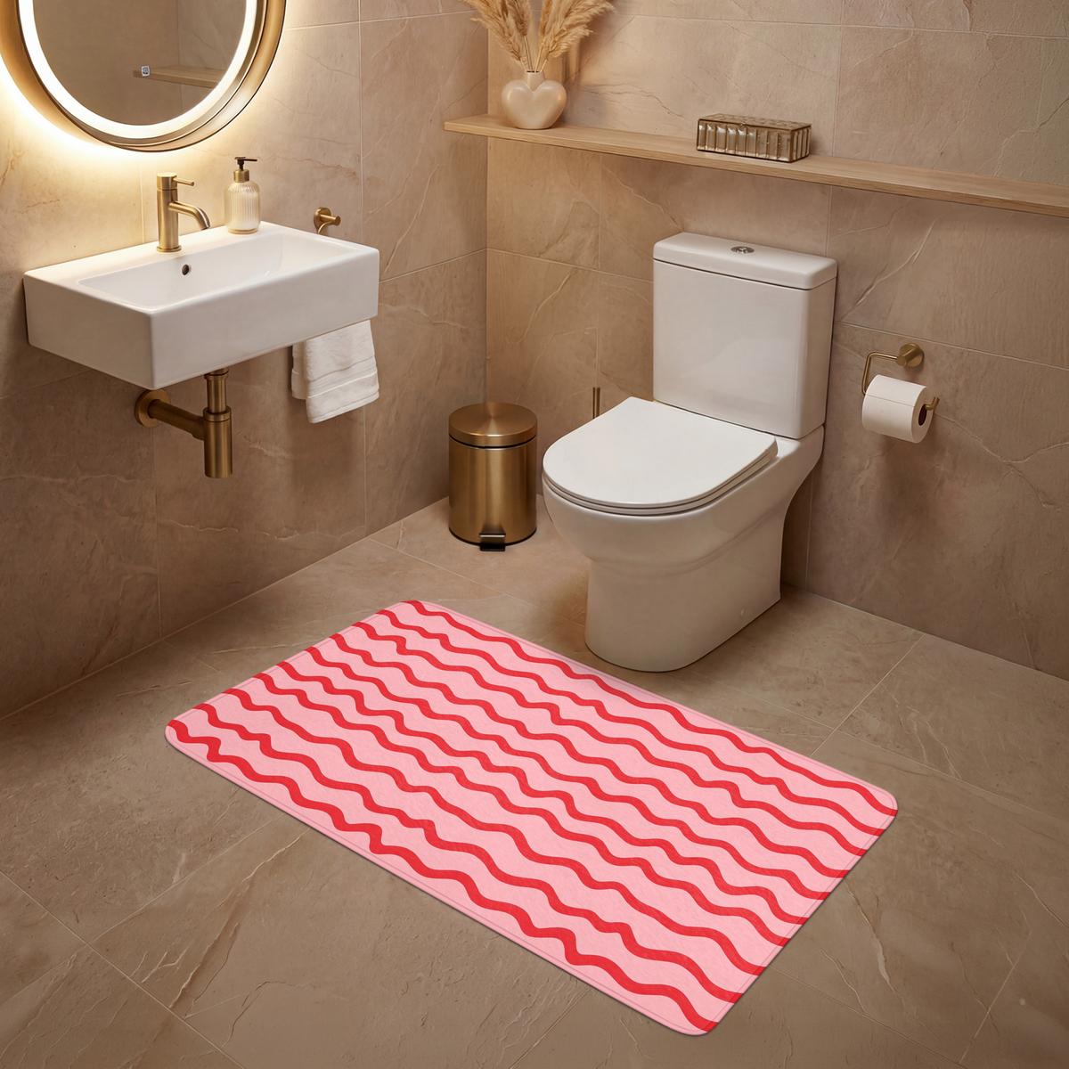 WC-VORLEGER Verspielt - Muster - Rot WC Teppich 120x60 cm - Rosa, Textil (120/1cm) - OnlyWow