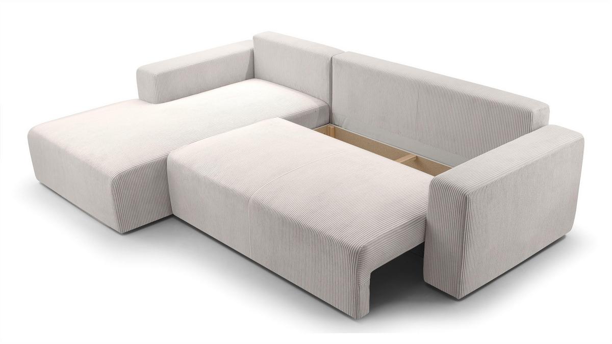 ECKSOFA L Form Catea Weiß 279/145/84 cm Links mit Schlaffunktion - Creme/Schwarz, Kunststoff/Textil (145/279cm) - AX Living