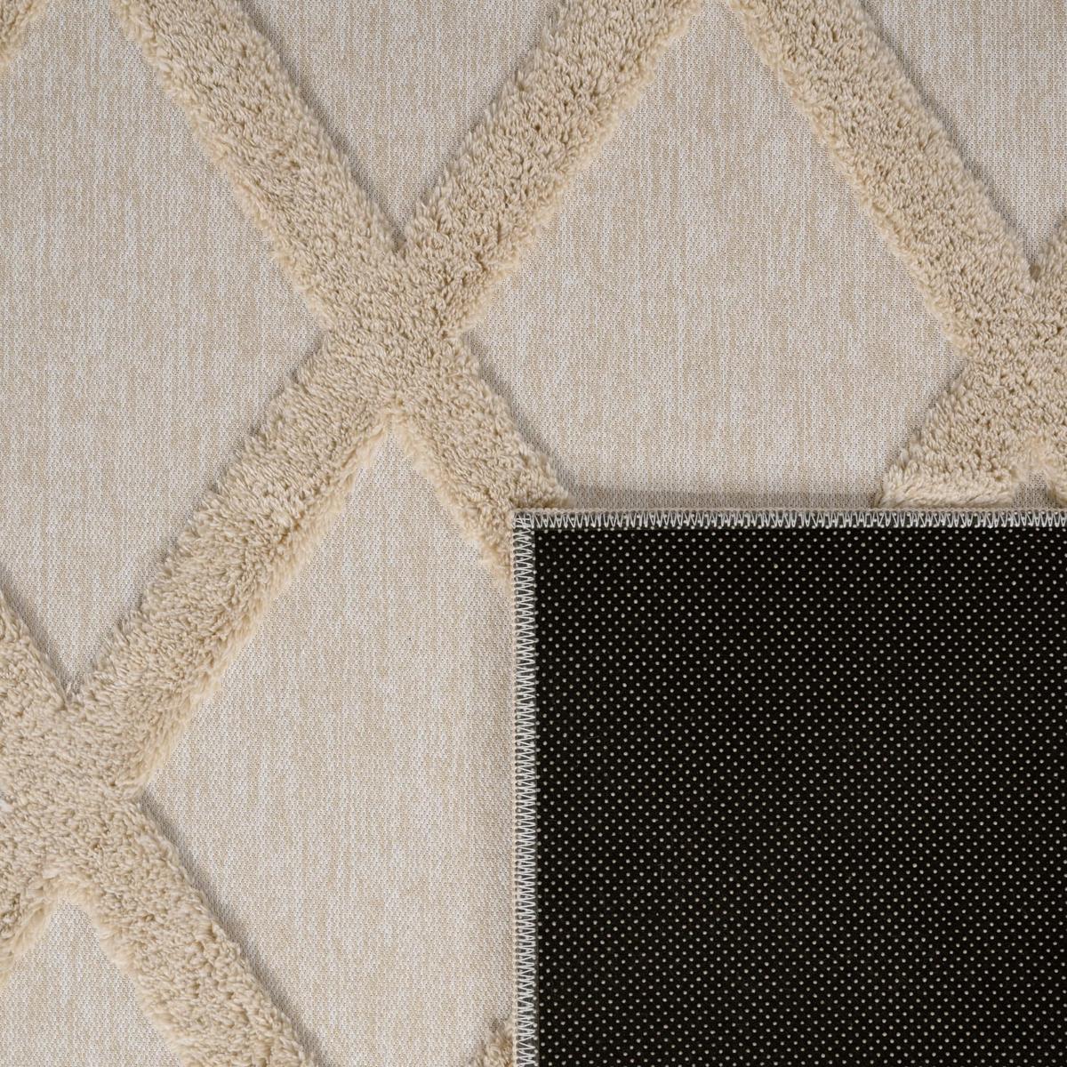 KURZFLORTEPPICH Waschbar, mit Rautenmuster, Beige, 160 x 220 cm - Beige, Textil (220/160cm) - KADIMA DESIGN