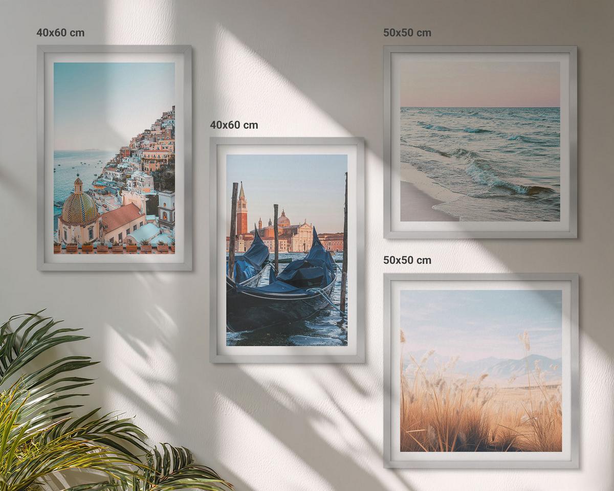 BILDER SET 4er Set - 50x50 cm & 40x60 cm Silberner Rahmen - Meerblick von Venedig - Silberfarben, Kunststoff (50/50cm) - TULUP