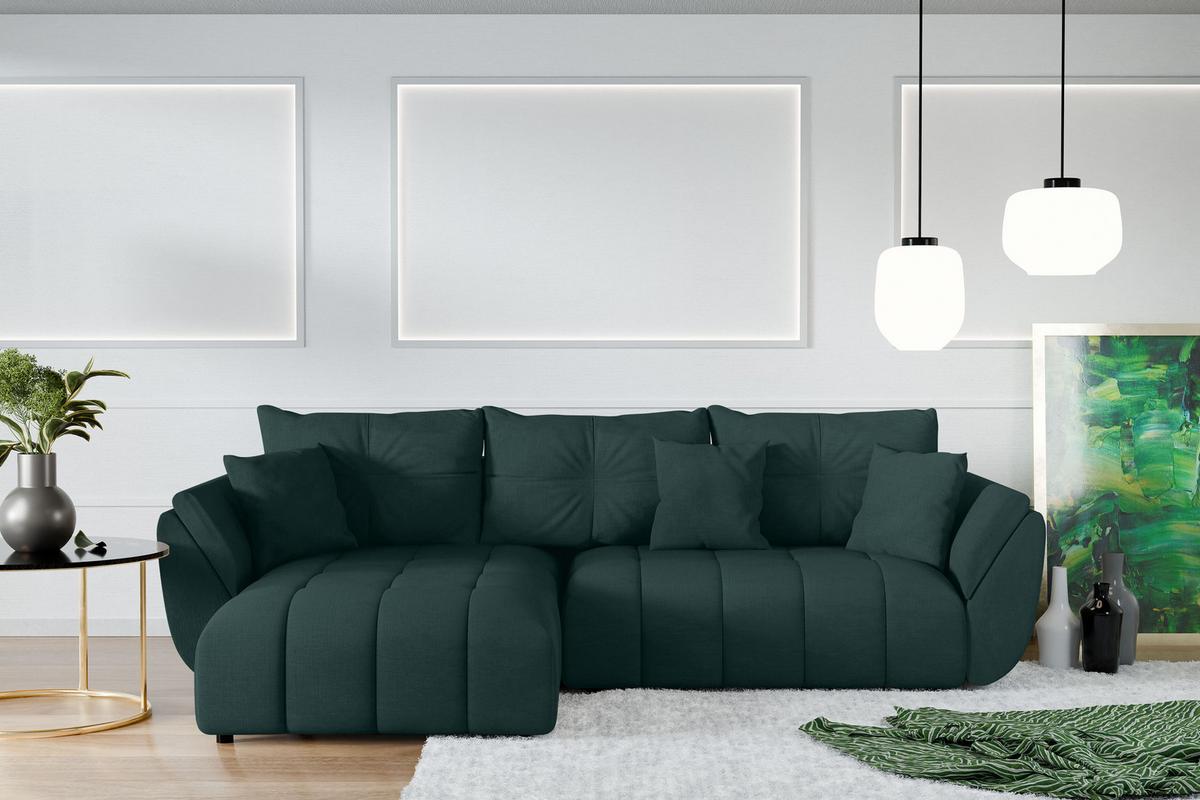 ECKSOFA L Form Verciani Grün 280/190/91 cm mit Schlaffunktion - Schwarz/Grün, Kunststoff/Textil (280/190cm) - AX Living