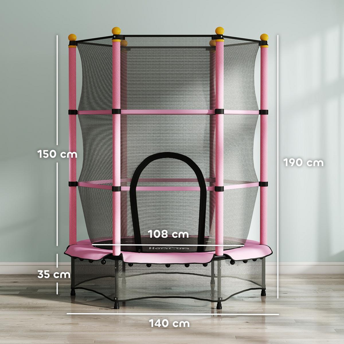 KINDERTRAMPOLIN - Rosa, Kunststoff/Metall (140/140cm) - HOMCOM