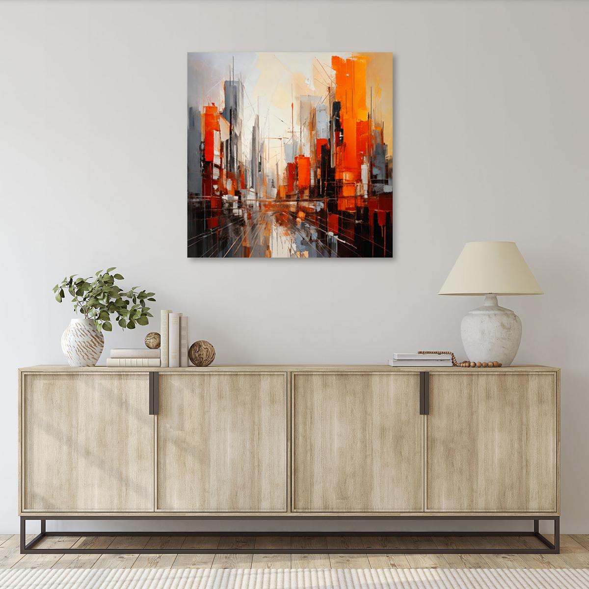 LEINWANDBILD Stadt Moderne Abstraktion Rot 30x30cm - Multicolor, Textil (30/30cm) - Feeby