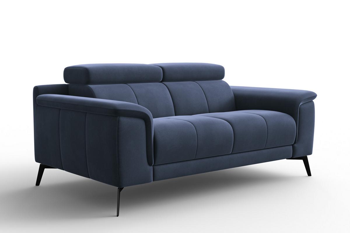 SOFA FIERO 2-Sitzer, Marineblauer Veloursstoff - Blau/Schwarz, Holz/Textil (170/82/103cm) - Courtois Laville